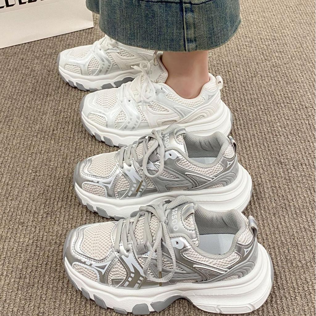 Breathable Mesh Soft-soled Dad Shoes 2025 Spring and Summer Thin Thick-soled Sports and Leisure Ins Trendy Women's Sports Shoes Thick-soled