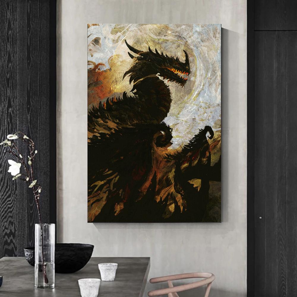 Vintage Mächtiger Westlicher Drache Künstlerische Arbeit Drucke Poster Leinwand Malerei Moderne Wandkunst Bild Wohnzimmer Schlafzimmer Heimdekor