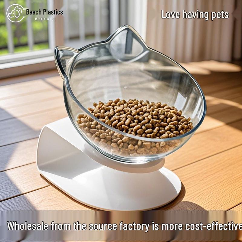 Ergonomic Elevated Pet Bowl with Inclined Transparent Cat Head Design