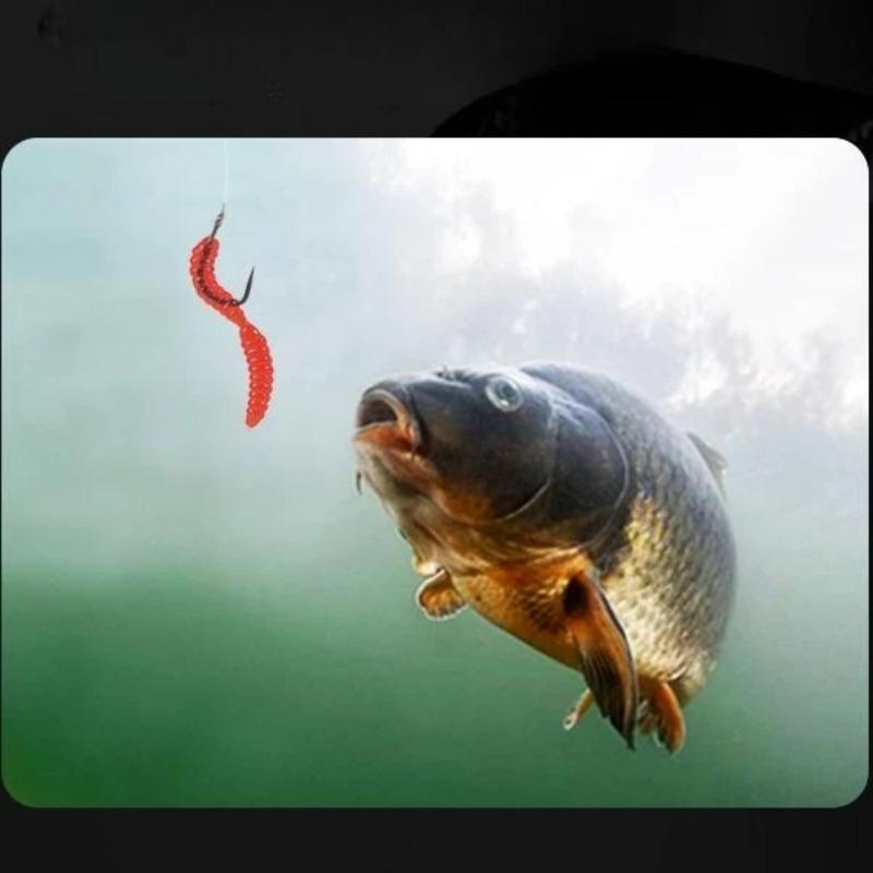 20pcs Lifelike Red Worm Soft Lure Earthworm ice winter Fishing Silicone Artificial Bait Fishy Shrimp Additive Bass Ca