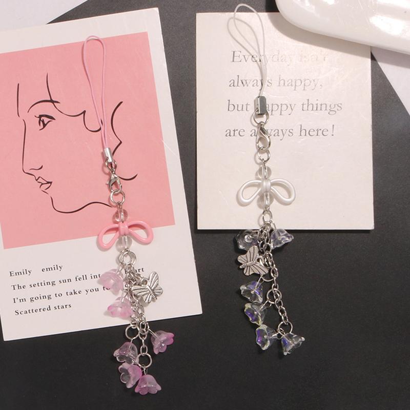Cute Acrylic Hollow Out Bowknot Flower Phone Charm Accessories For Women Girls Handmade Butterfly Pendant Jewelry Keychain