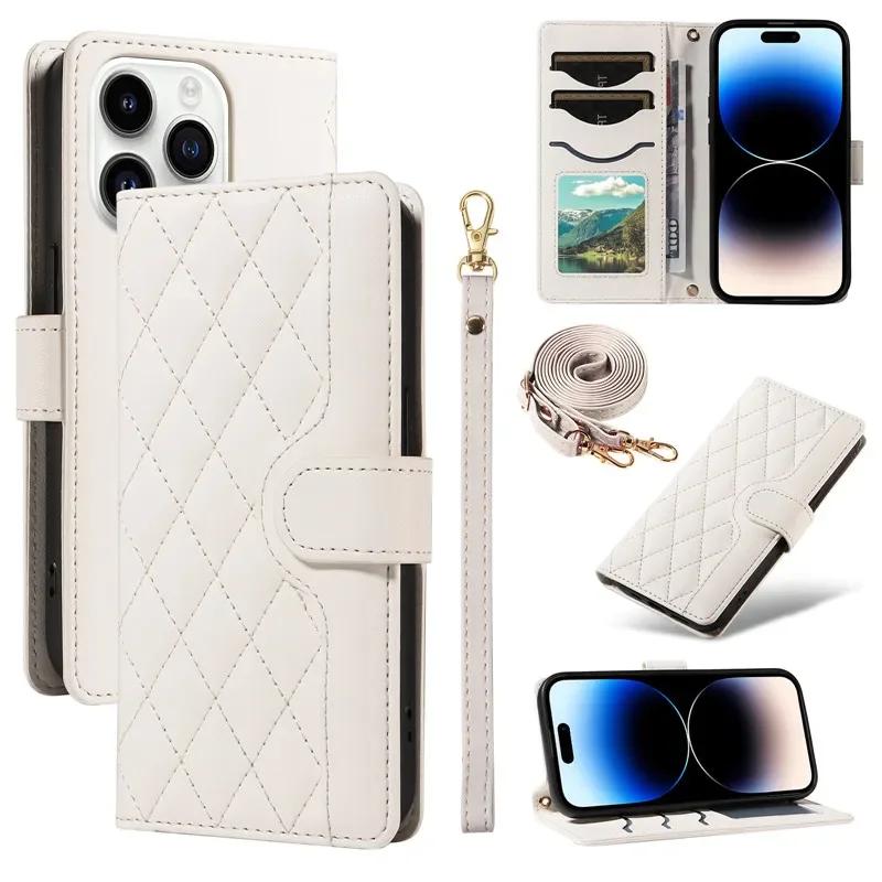 Lanyard Leather Wallet Card Phone Case for iPhone 17 Air 16E 16 Pro Max 15 14 Plus 13 12 11 XS XR X Crossbody Flip Purse Cover