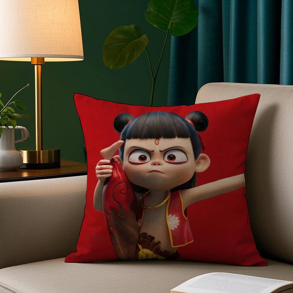 

Cartoon Movie Nezha Pillow Case Plush Fabric Soft Pillowcase Double Sided Print Sofa Cushion Cover Throw 16x16Inch