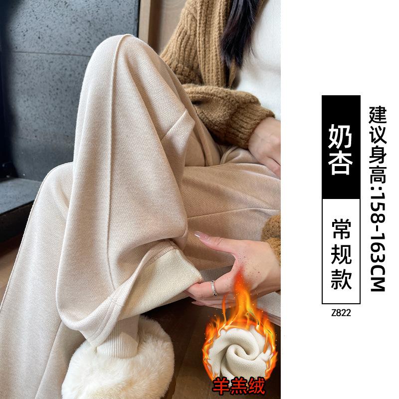 Woolen plush pants women's new autumn and winter small high-waisted straight-leg wide-leg pants