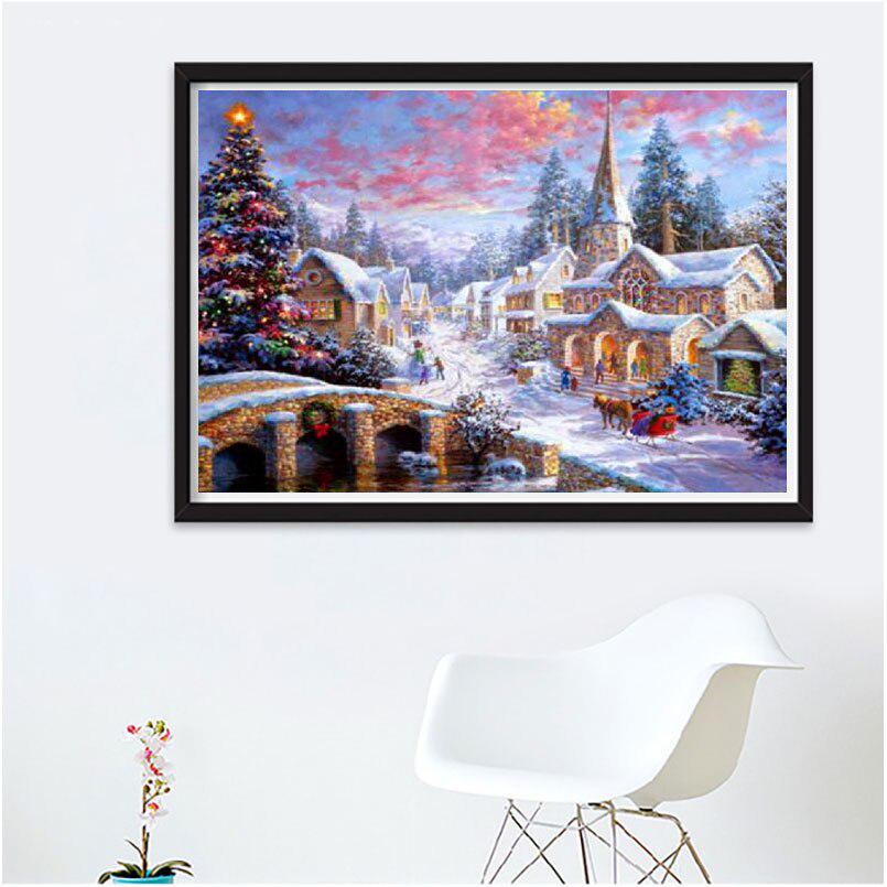 Runde Diamant-Stickerei, Landschaft, Schneeschloss, Landschaft, runder Diamant, unvollendeter Kristall, Kreuzstich