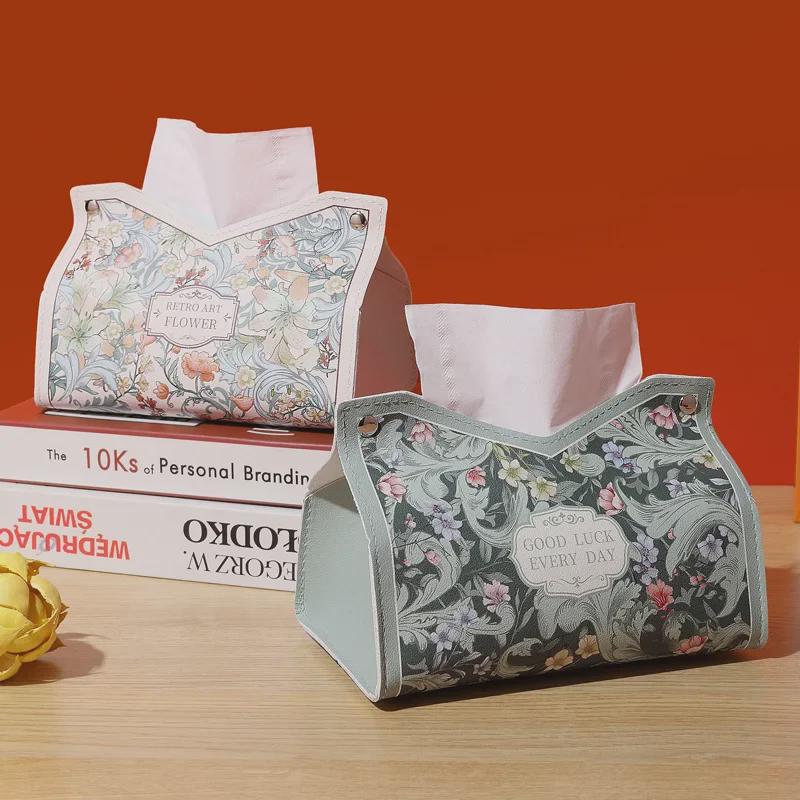 Lehká luxusní kožená krabička na kapesníky - elegantní design olejomalby pro bytové dekorace