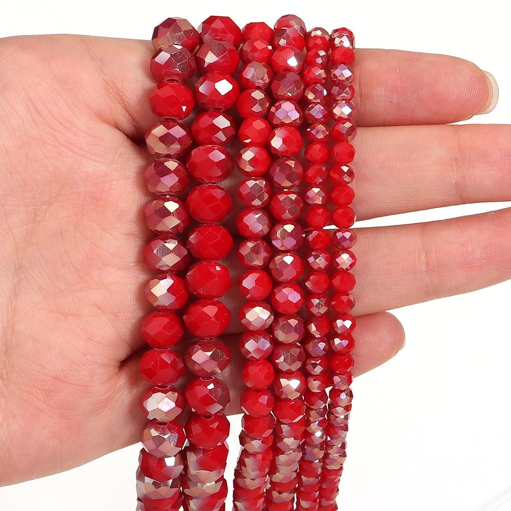 1 Strand 4/6/8mm Rondelle Faceted Crystal Beads Red AB Glass Loose Beads For Jewelry Making DIY Necklace Bracelets Accessories