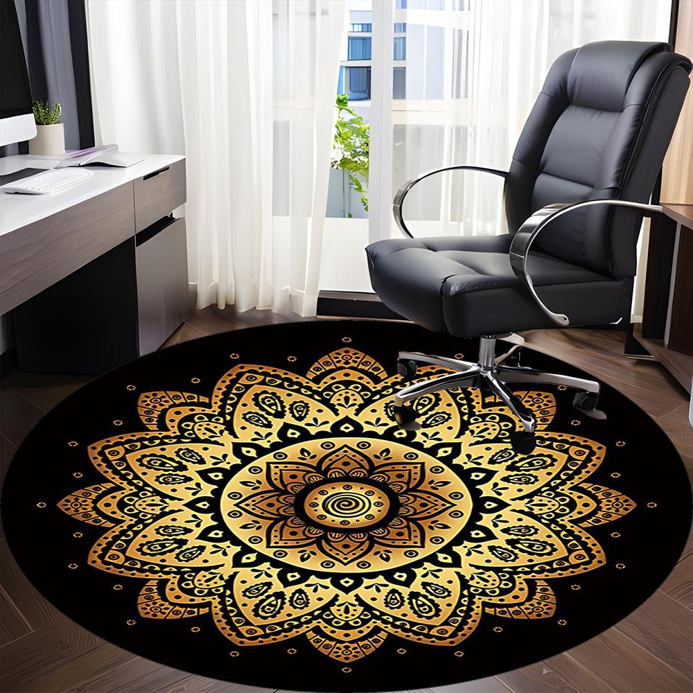 1pc Golden Mandala Carpet, Round Non Slip Durable Large Size Office Carpet, Suitable for Office