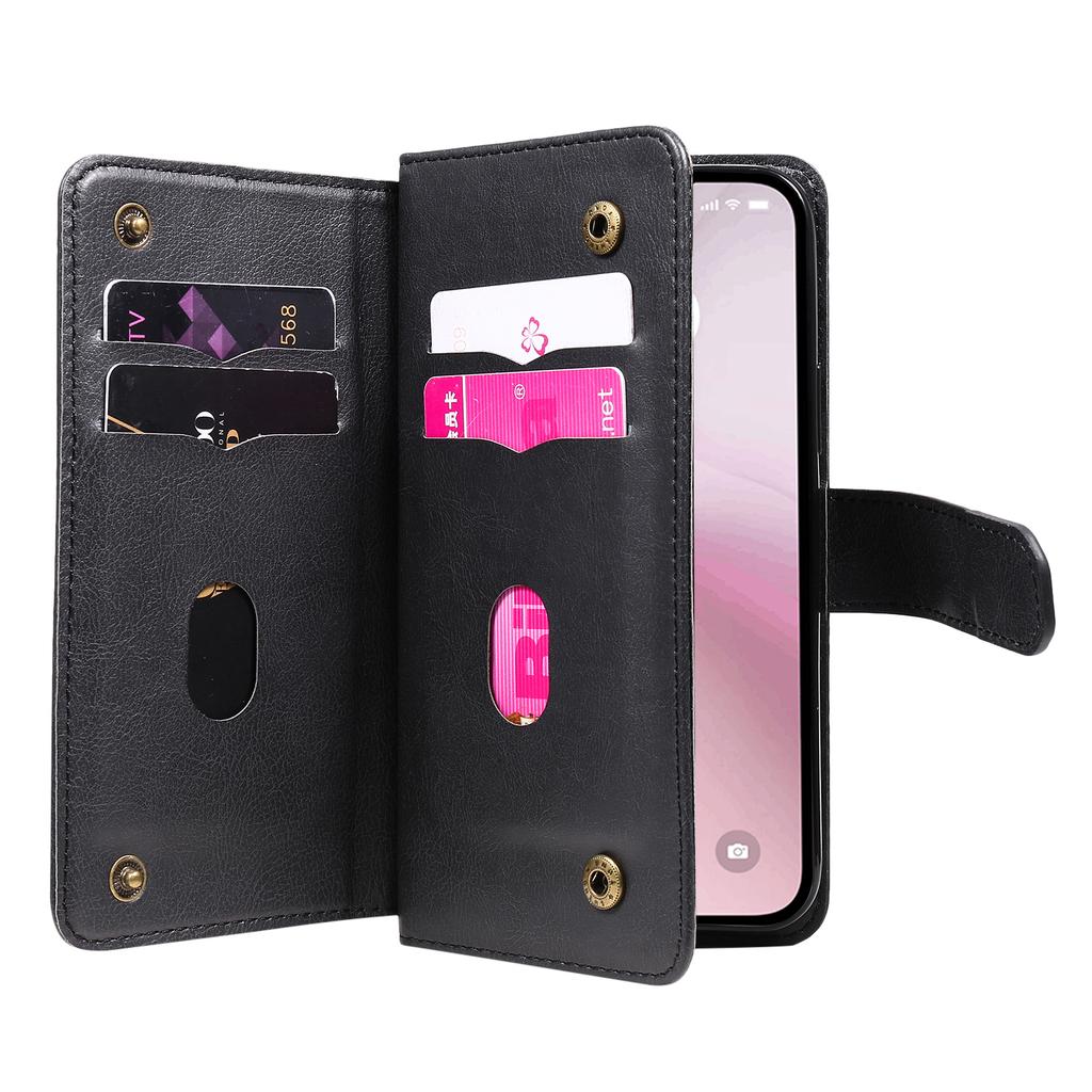 For iPhone 16e Leather Case with 10 Card Holder Phone Cover Stand