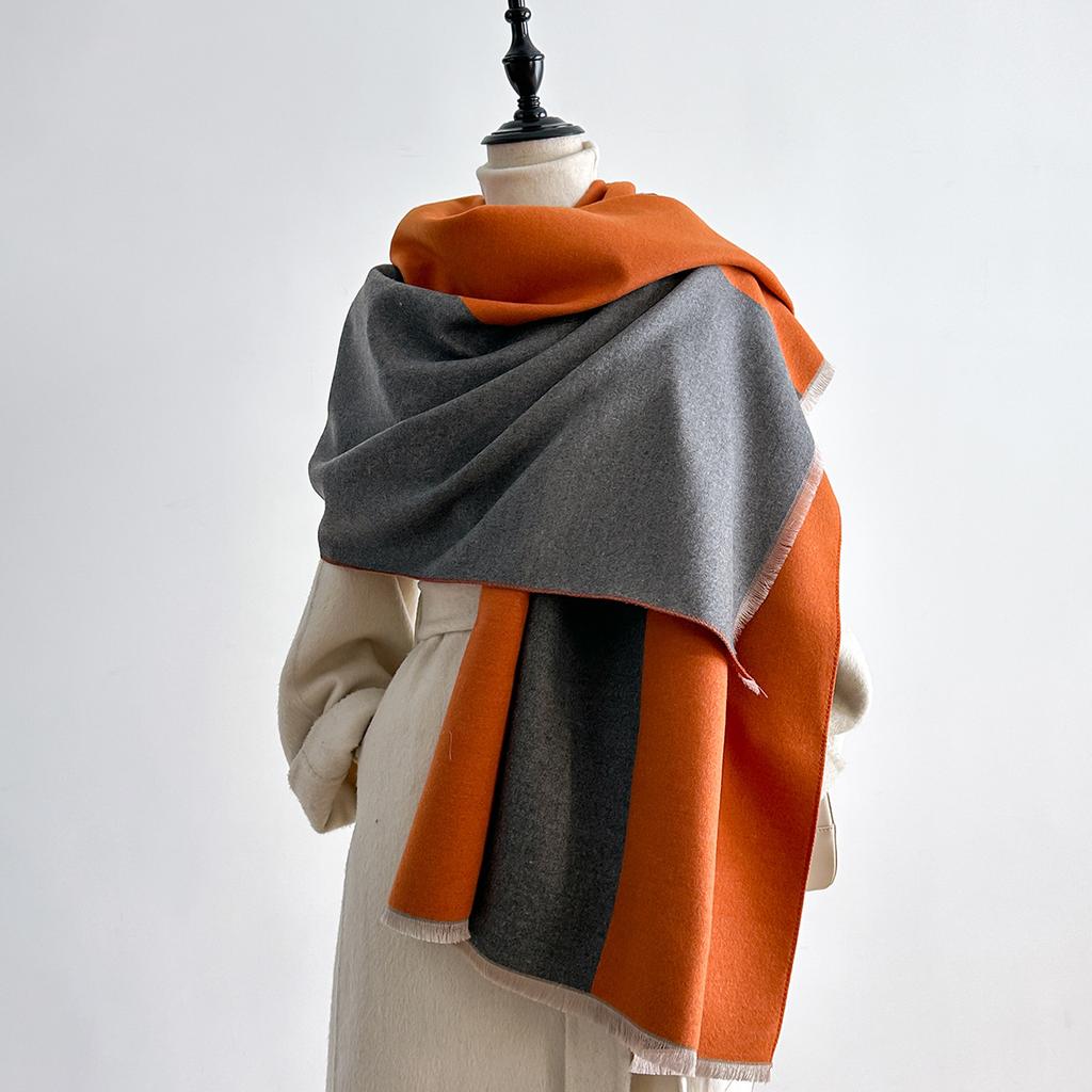 Autumn And Winter Women'S Color Matching Fringed Hair Scarf Women'S Splicing Thickened Shawl Scarf