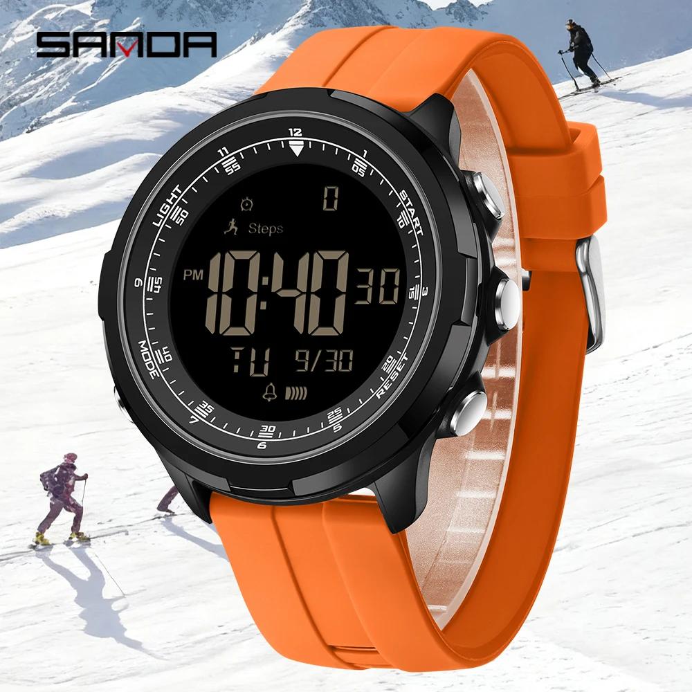 SANDA 9065 Fashion Men's Electronic Watch Simple Night Light Calendar Alarm Clock Waterproof and Shockproof Men's Digital Watch