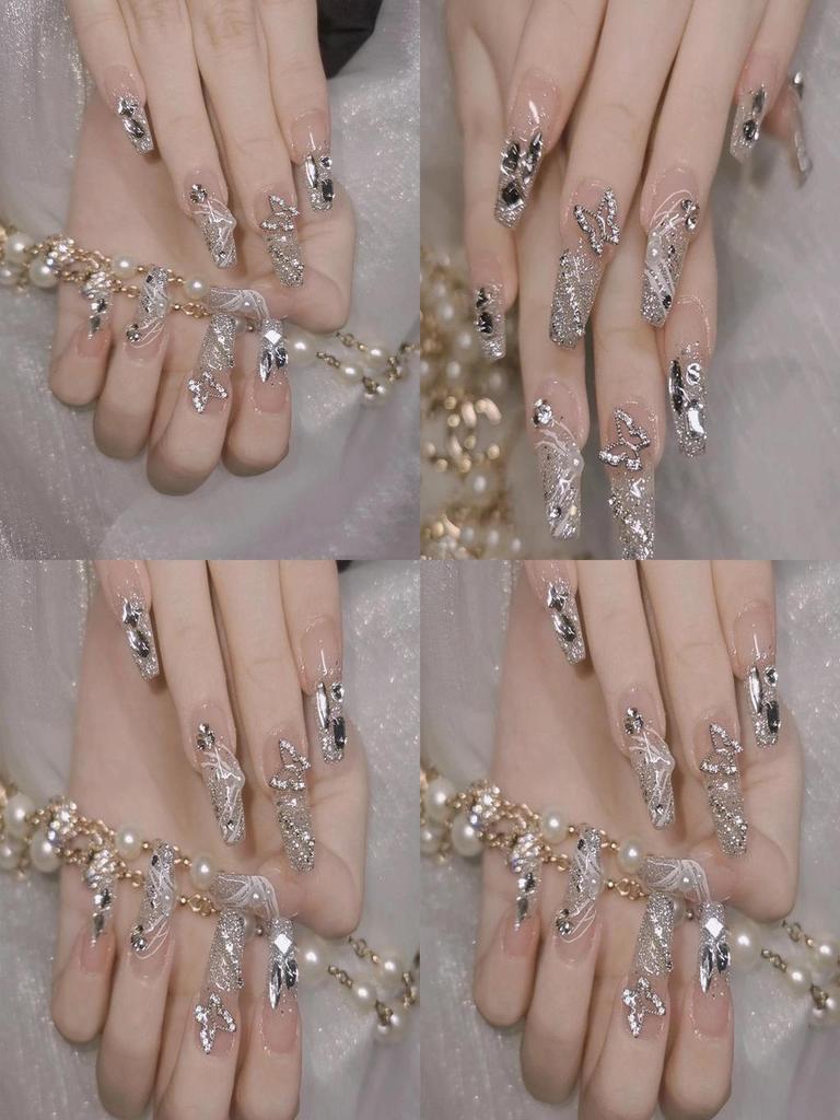 Xs To L Sizes Available Removable Handmade Butterfly Sparkling Rhinestone Nail Stickers