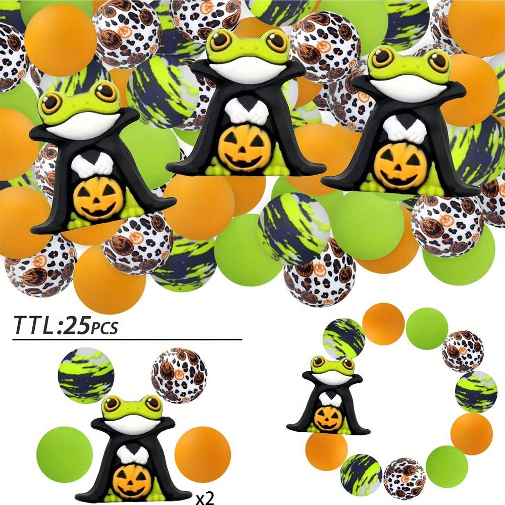 25PCS Multi-Size Halloween-Themed Silicone Beads Set, Perfect for DIY Craft Projects Like Keychains, Necklaces, Bracelets & More