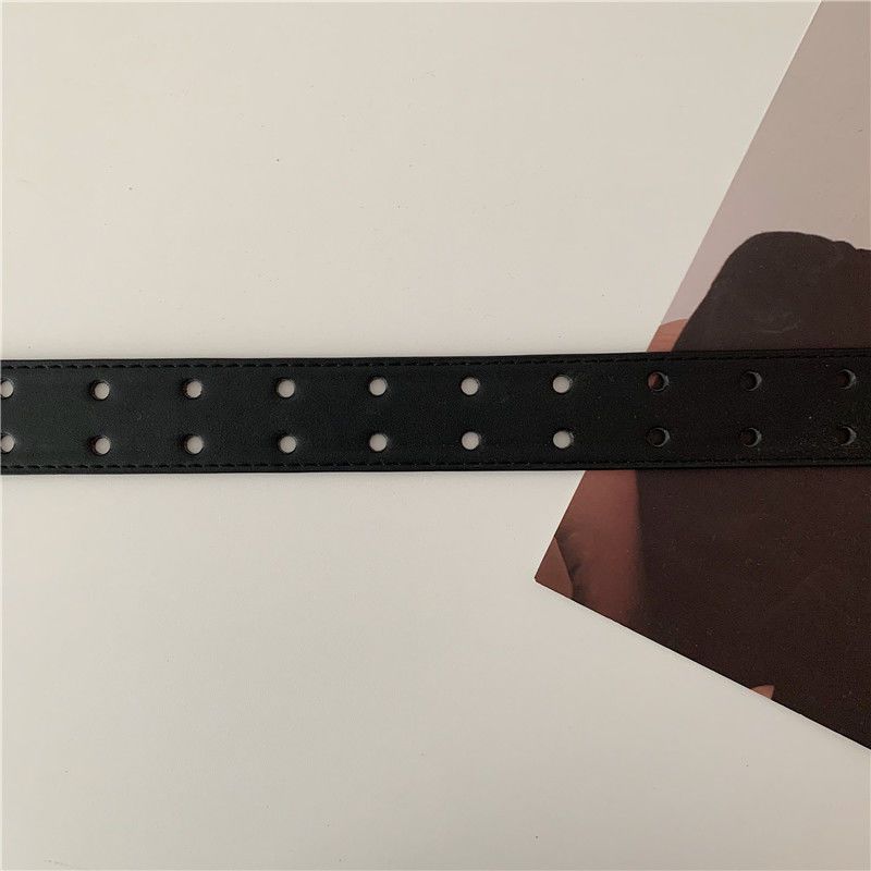 Pu Trendy Black Waist Belt With Double Holes For Vintage Inspired Attire Casual
