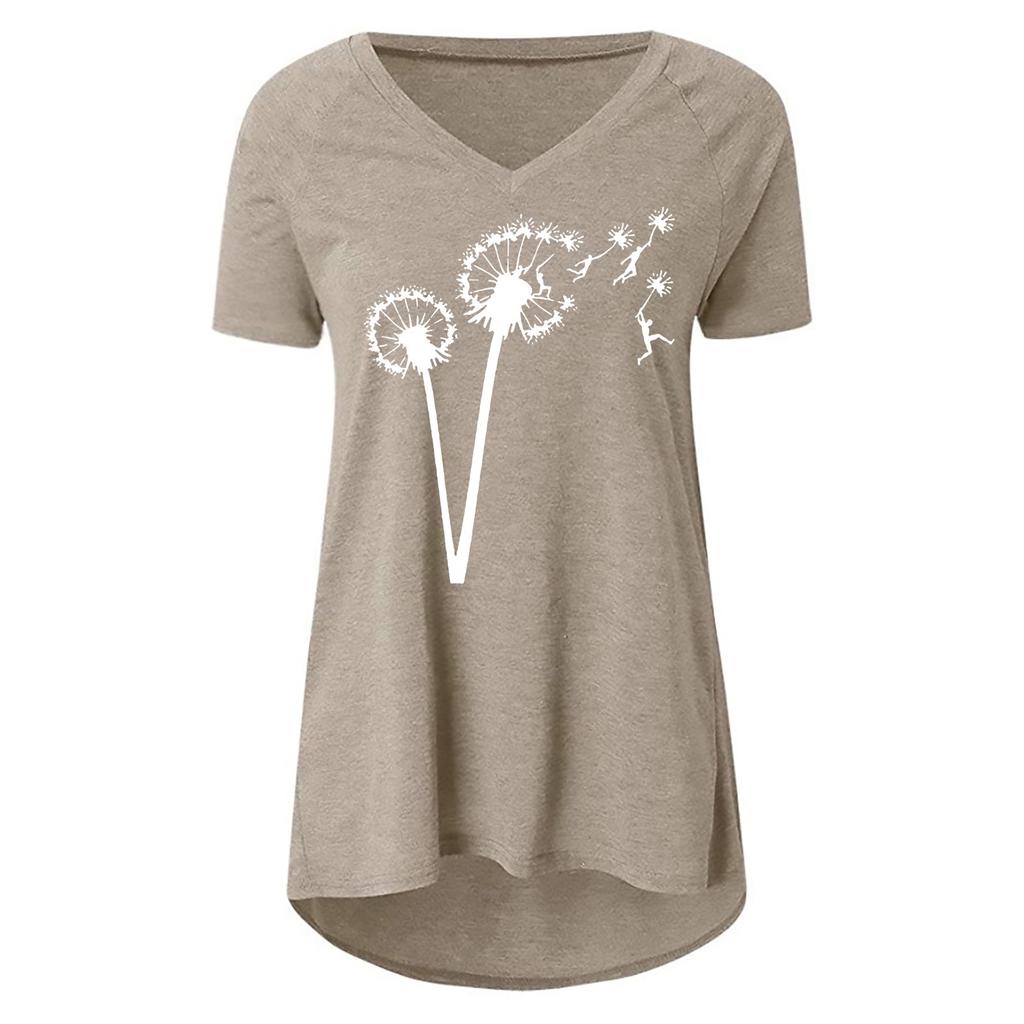 Women Fashion Casual Print V-Neck Loose Short Sleeve T-shirt Top Blouse Pullover