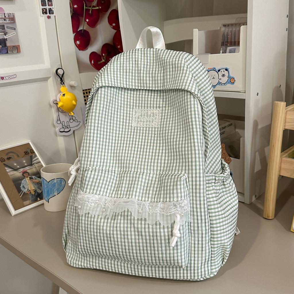 Schoolbag Milk Huhu Plaid Lace Backpack Girl Heart Travel Small Backpack Japanese Sweet Wind Student Party School Bag