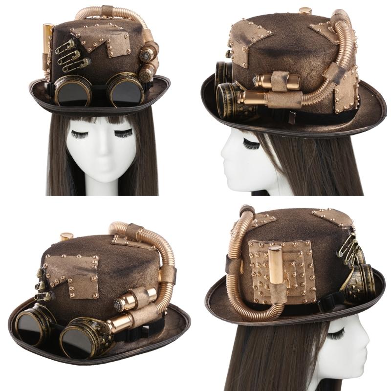 Gay Top Hat Steampunk Top Hat With Goggles Black Halloween Top Hat Carnival