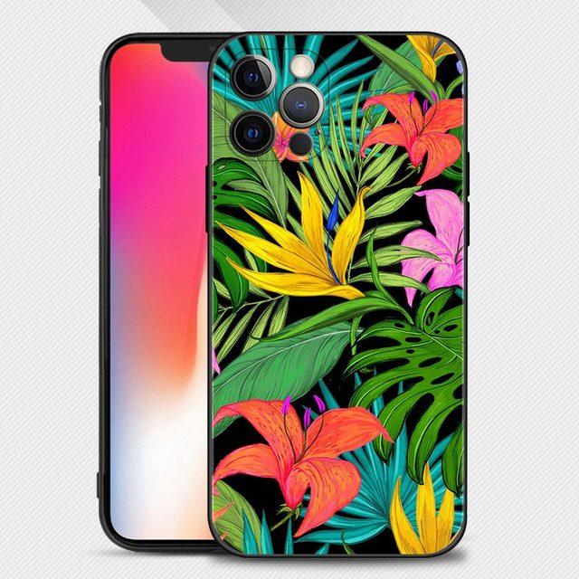 Shell For Iphone 14 13 12 11 Pro Max Mini Xs Max Xr X 7 8 Plus 6s Soft Silicone Case Cover Fundas Vintage Banana Leaf Flower