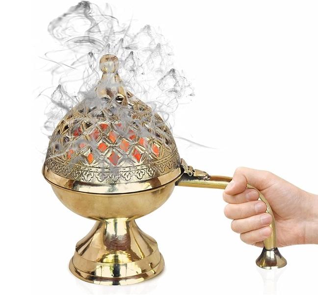 TreegoArt Brass Dhoop Dani | Bakhoor Holder | Loban Burner Dhuni | Incense Holder - Pack Of 1 (7 Inches Height)