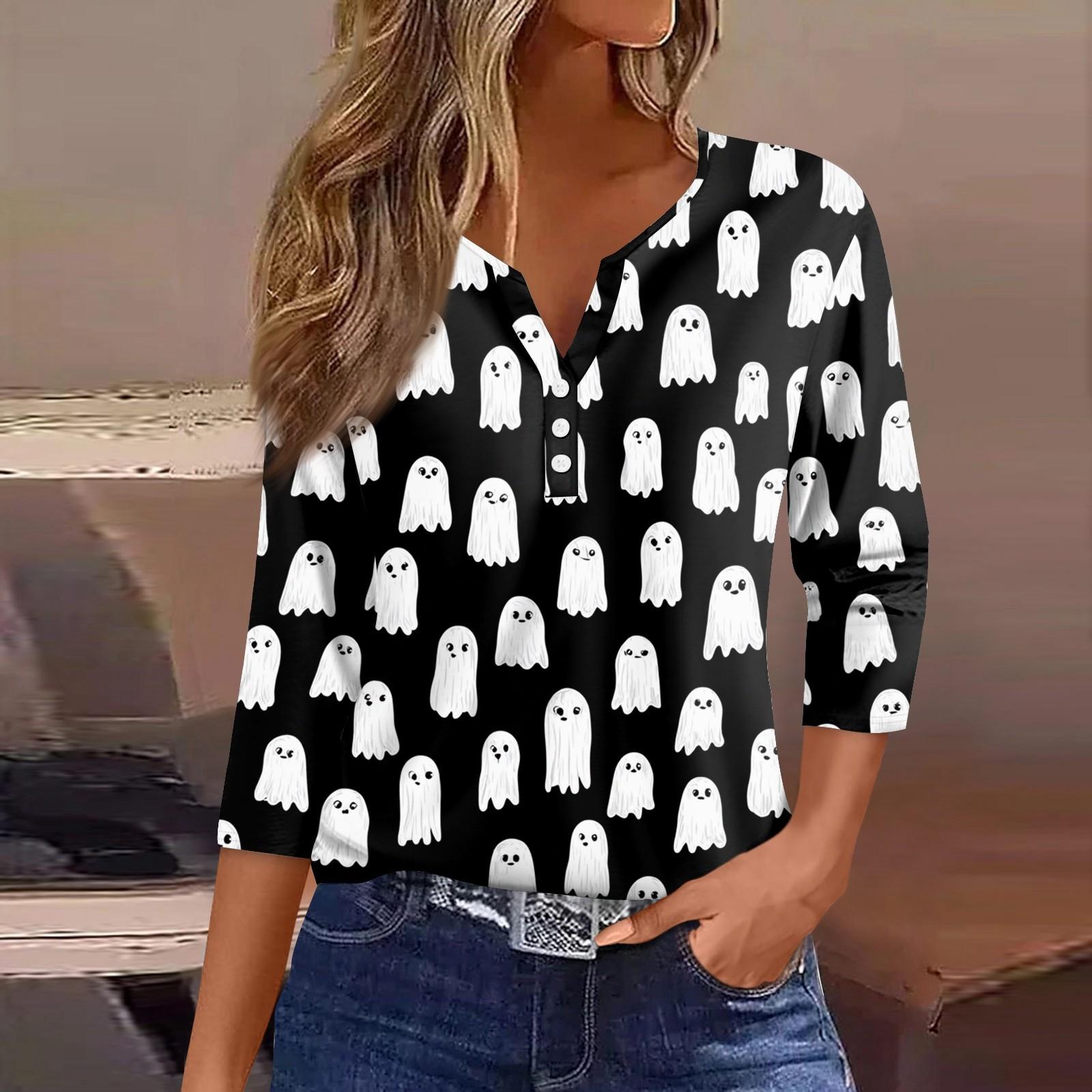 

Жен. Футболка Футболка С принтом Пуговицы Рукав 3/4 Повседневные Выходные Мода Классический Классический V-образный вырез Обычный Верх XXXL