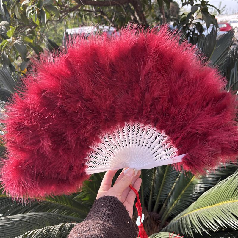 

Ancient Style Qipao Feather Folding Fan for Dance and Photography