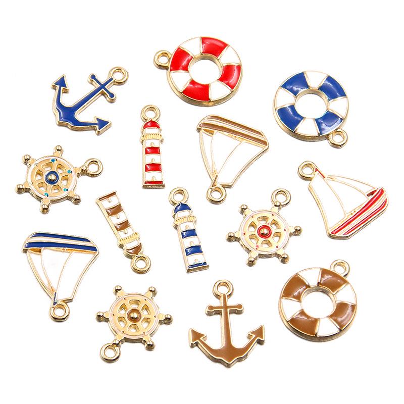 Nautical Series: 5 Alloy Enamel Pendants - Anchor, Lifebuoy, Sailboat for DIY Jewelry