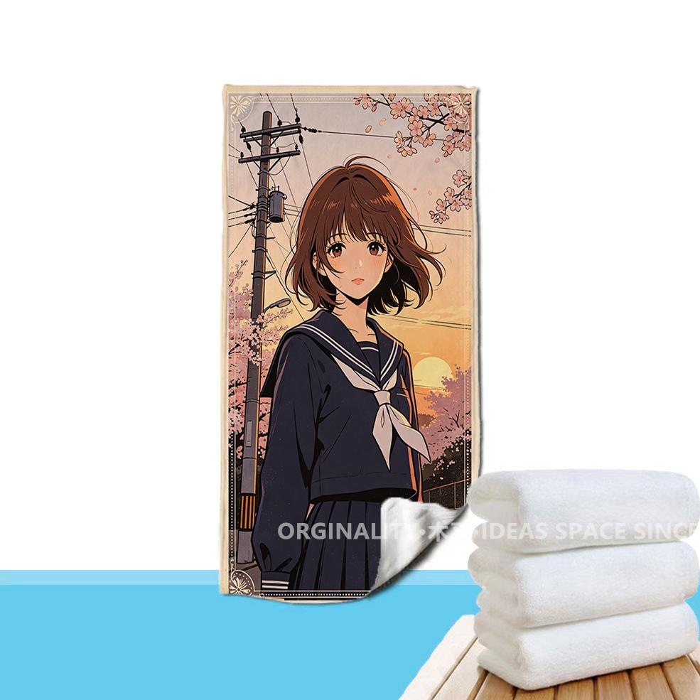 Sakura Anime Girl Beach Towel Patterned Sunscreen And Windproof Suitable For Swimming Pool Camping Travel Blanket