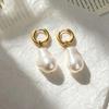 European and American 18K Gold Plated Stainless Steel Irregular Pearl Hoop Earrings