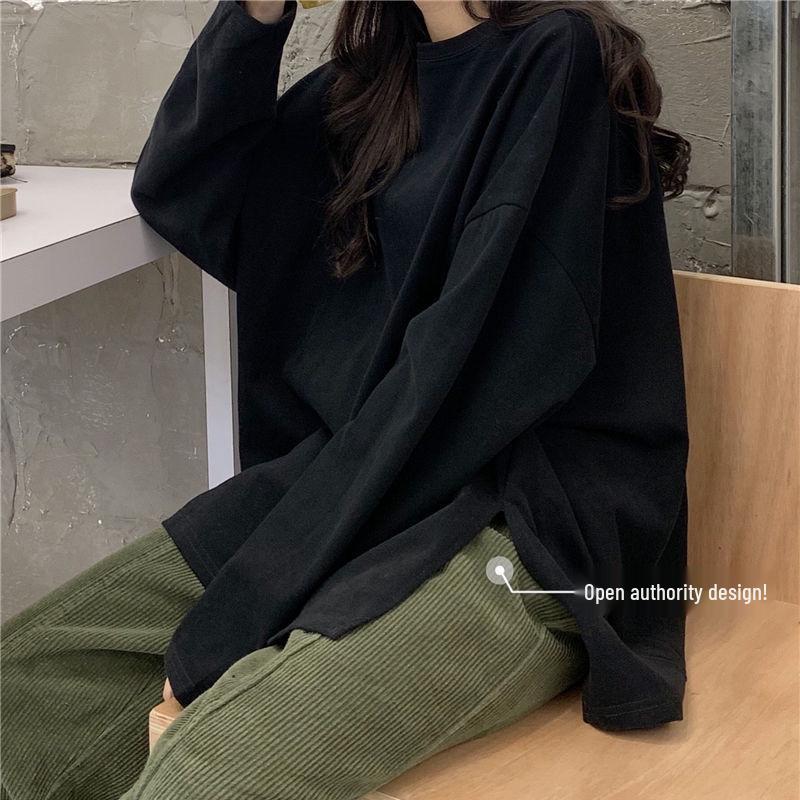 2025 European & American Women's White Long-Sleeve T-Shirt - Loose Fit, Korean Style, Trendy Autumn Top for Students.