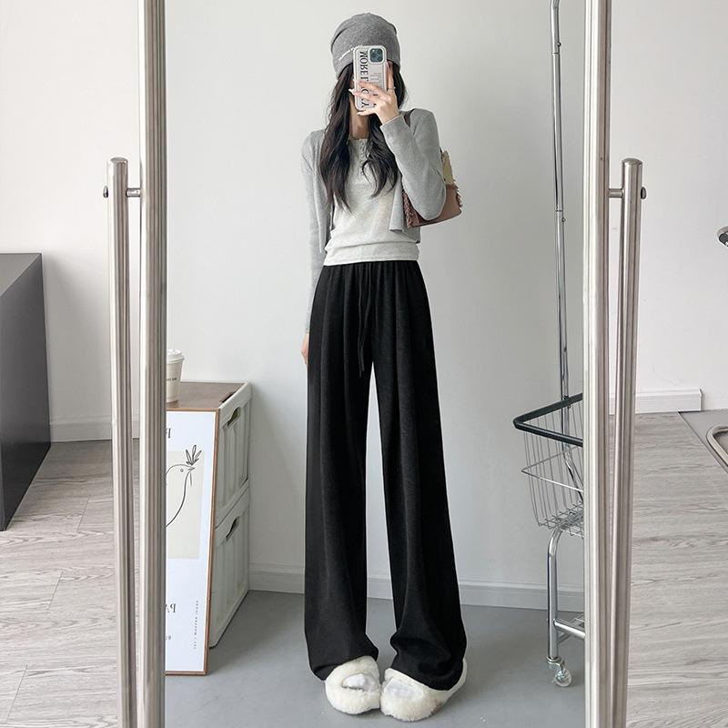 White Glutinous Rice Pants Women's New Wide-leg Pants Small Lazy Relaxed Casual Straight-leg Pants