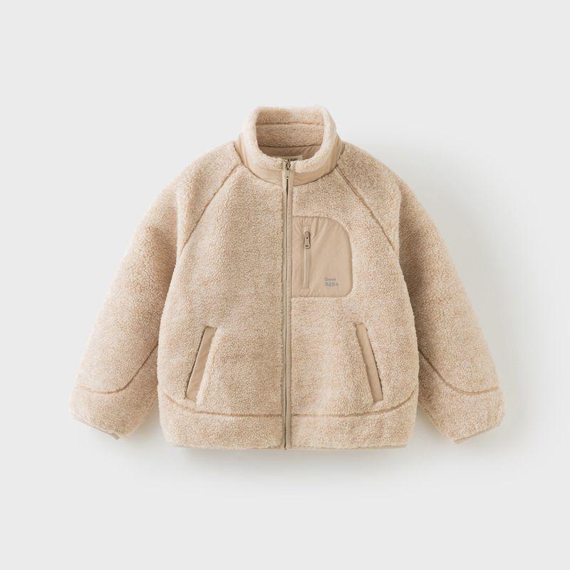 

David Bella Medium and Large Children s Jacket 2026 Winter New Style Girls and Boys Plush Warm Patchwork Jacket Top Khaki [Ready Stock] 130