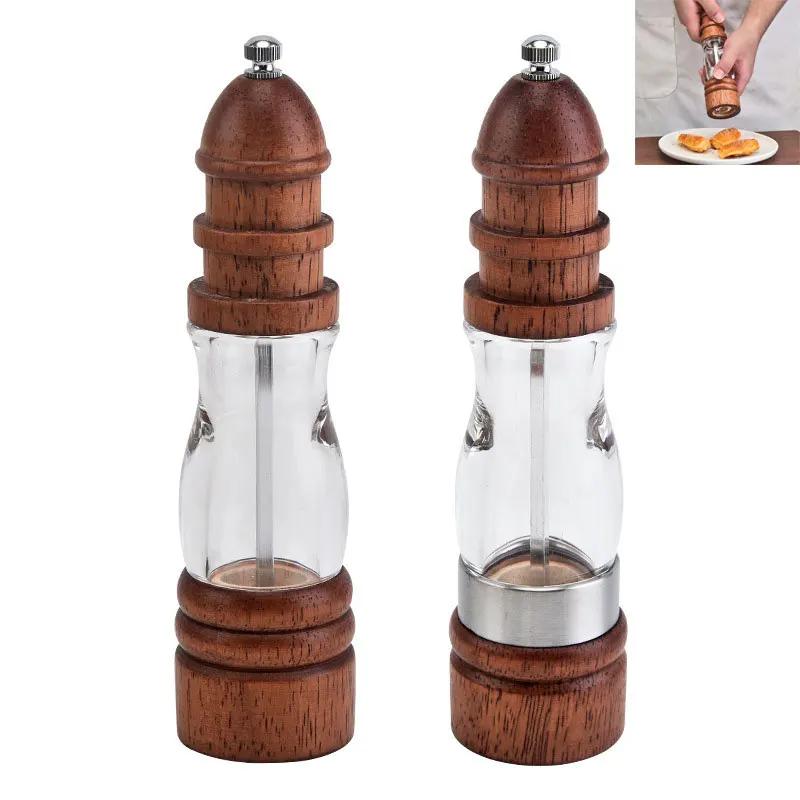 Manual Salt Grinder Refillable Spice Mill Manual Salt Kitchen Gadgets Seasoning Storage Bottle Wooden Spice Grinder Pepper Mill
