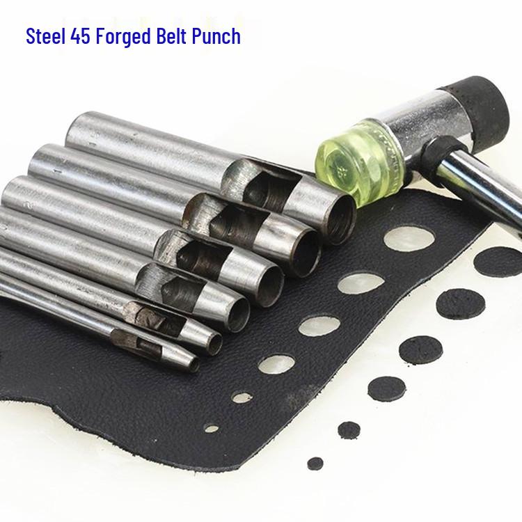 Forged Round Belt Hole Punch Tool for DIY Leatherwork - White