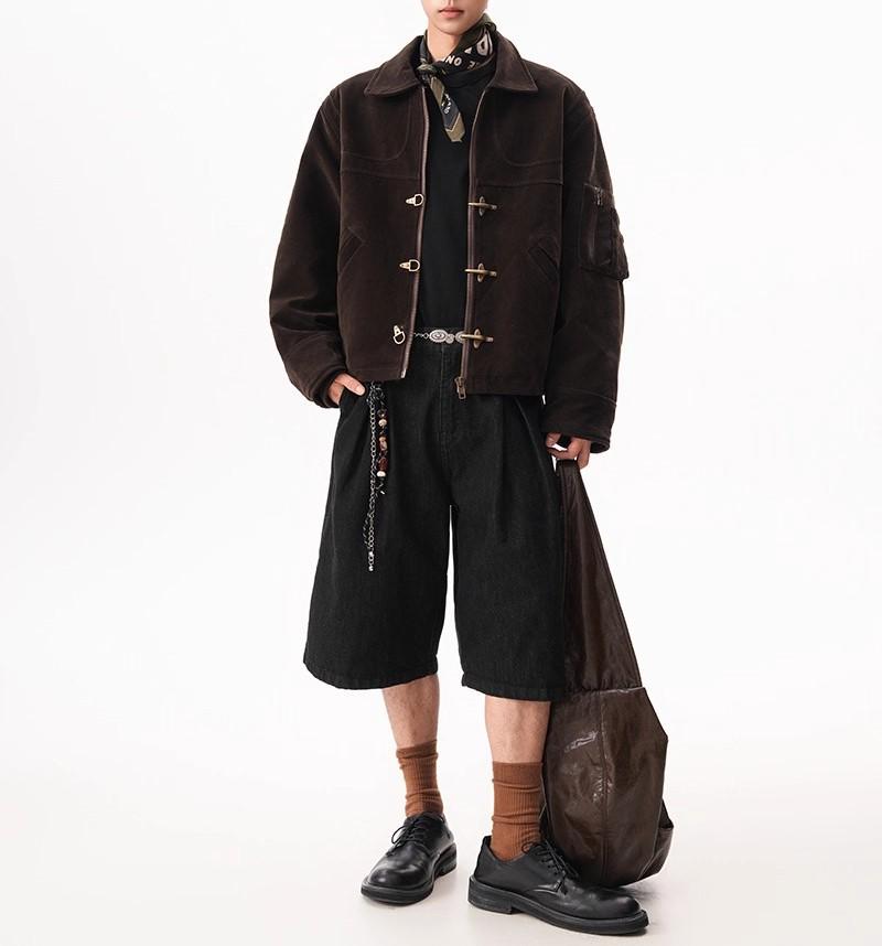 Men's Vintage Distressed Faux Suede Jacket with Airplane Buckle - Retro Autumn Style