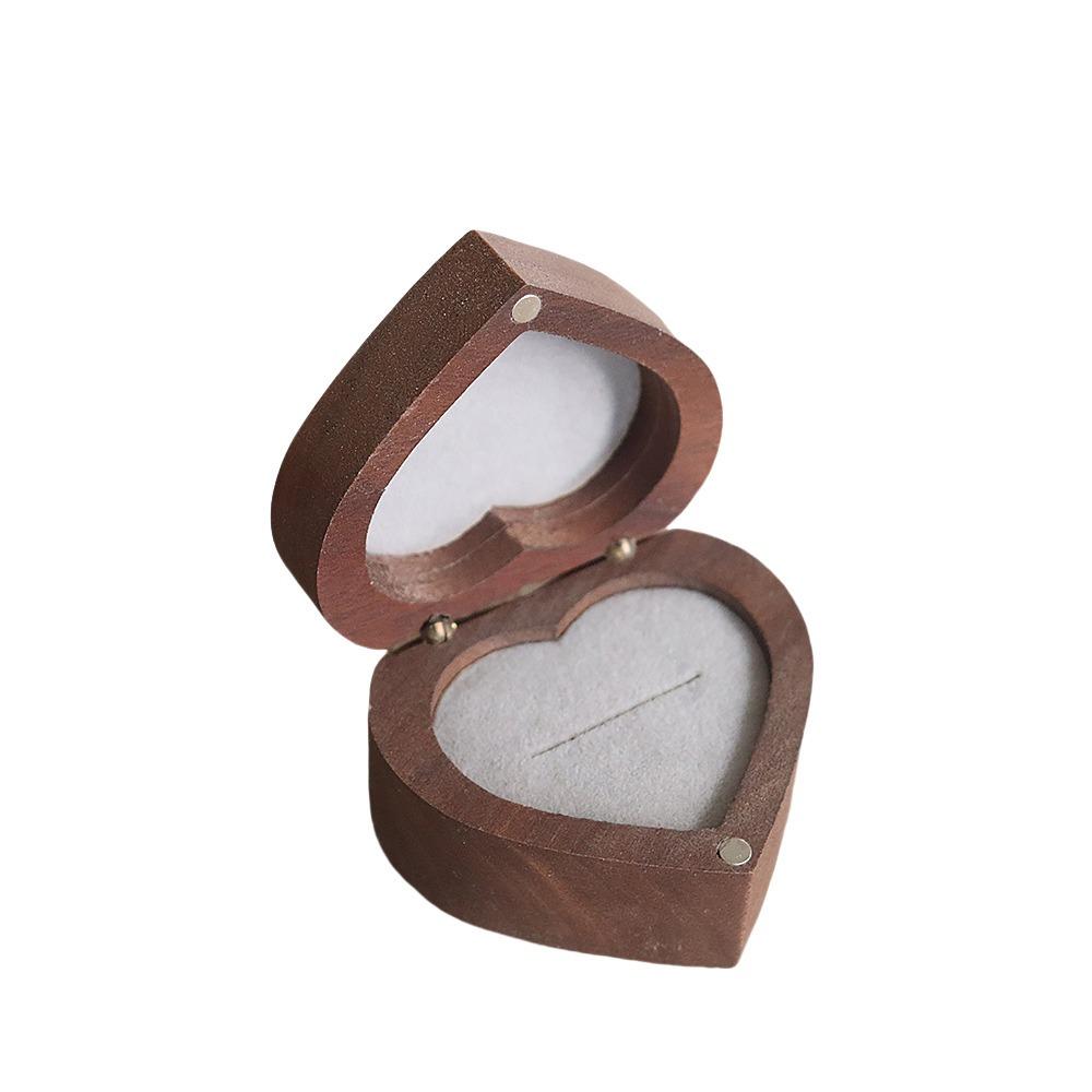 Wedding Heart Rings Holder Anti-collision Rings Bearer Box Simple Walnut Wood Rings Box  Propose