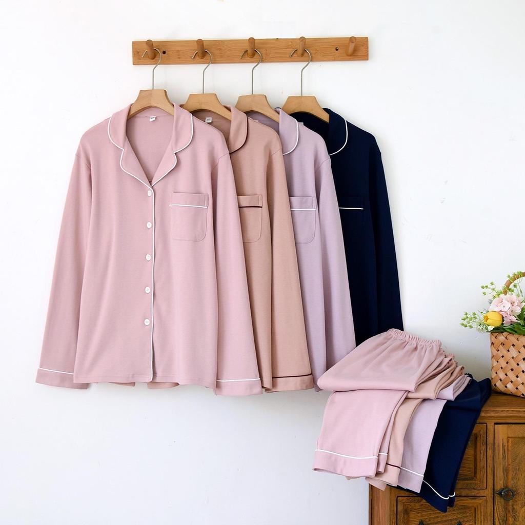 Baumwolle Dick Damen Pyjama Nachtwäsche Langarm Hose Zweiteiliges Set Damen Homewear Warme Nachtwäsche Damen Pyjamas