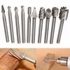 10pcs 3mm Shank Rotary Burr Set Rotary File Drill Bits Engraving Cutter Wood Tool Electric Grinding Polishing Head
