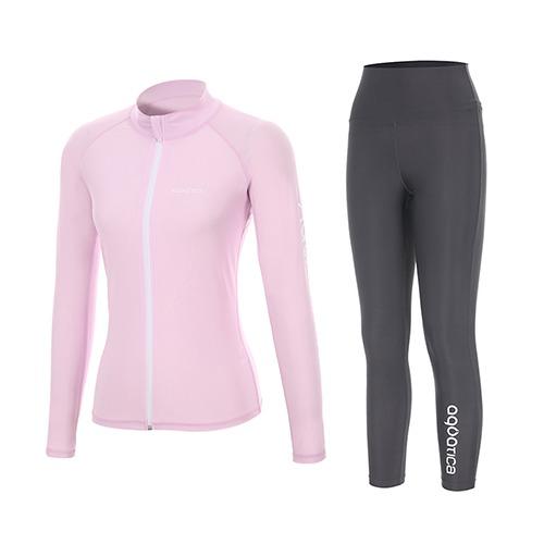 Akuatika Women'S Rash Guard Zip-Up Aqawjp23003 + High-Waisted Water Leggings Gy Set