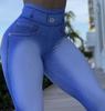 High-Waisted Plus Size Women's Faux Denim Leggings for Fitness & Yoga