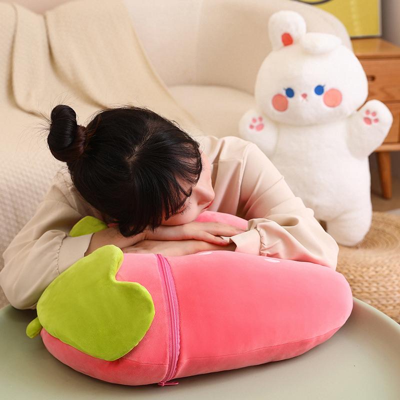 Creative Plush Toy Stuffed Soft Rabbit Pig Hiding in Strawberry Bag  Fruit Animal Pillow Toys Gift New