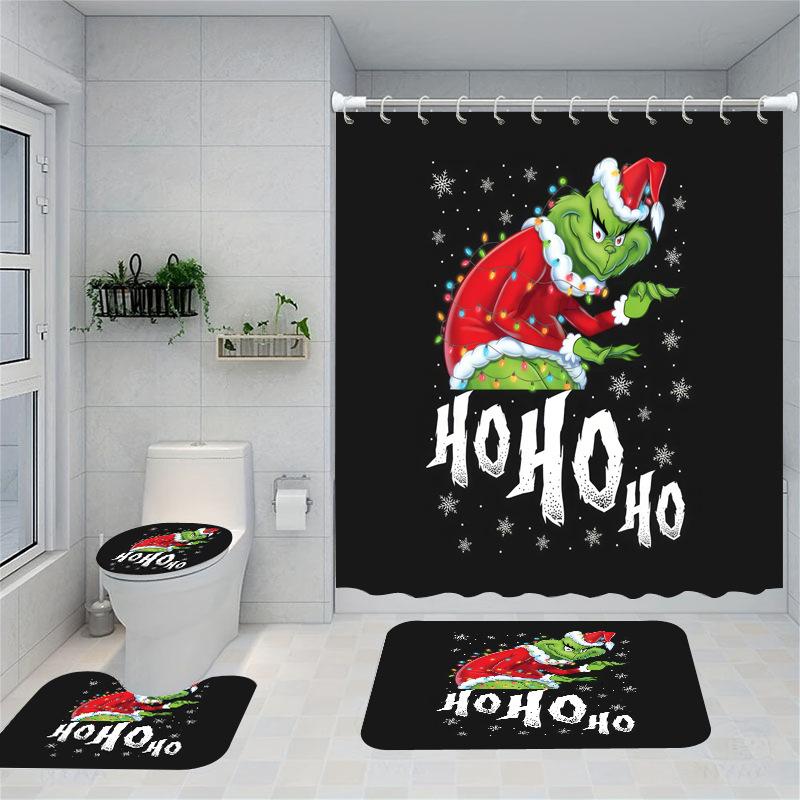 Christmas Series Shower Curtain Digital Printing Bathroom Shower Curtain Four-Piece Polyester Shower Curtain