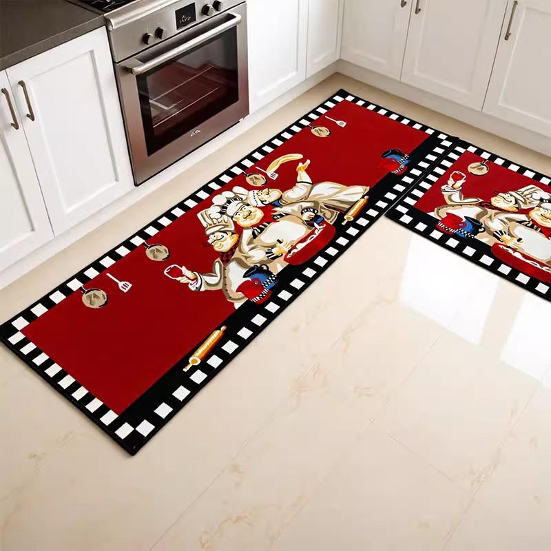 

Красный впитывающий двухкомпонентный кухонный коврик для пола - Машинная стирка 400x600mm