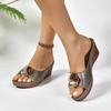 Fashion Leisure Silver Slip On Sandals Women Summer 2025 Vintage Plus Size 43 Slippers Comfortable Soft Sole Wedge Heels Slides Woman