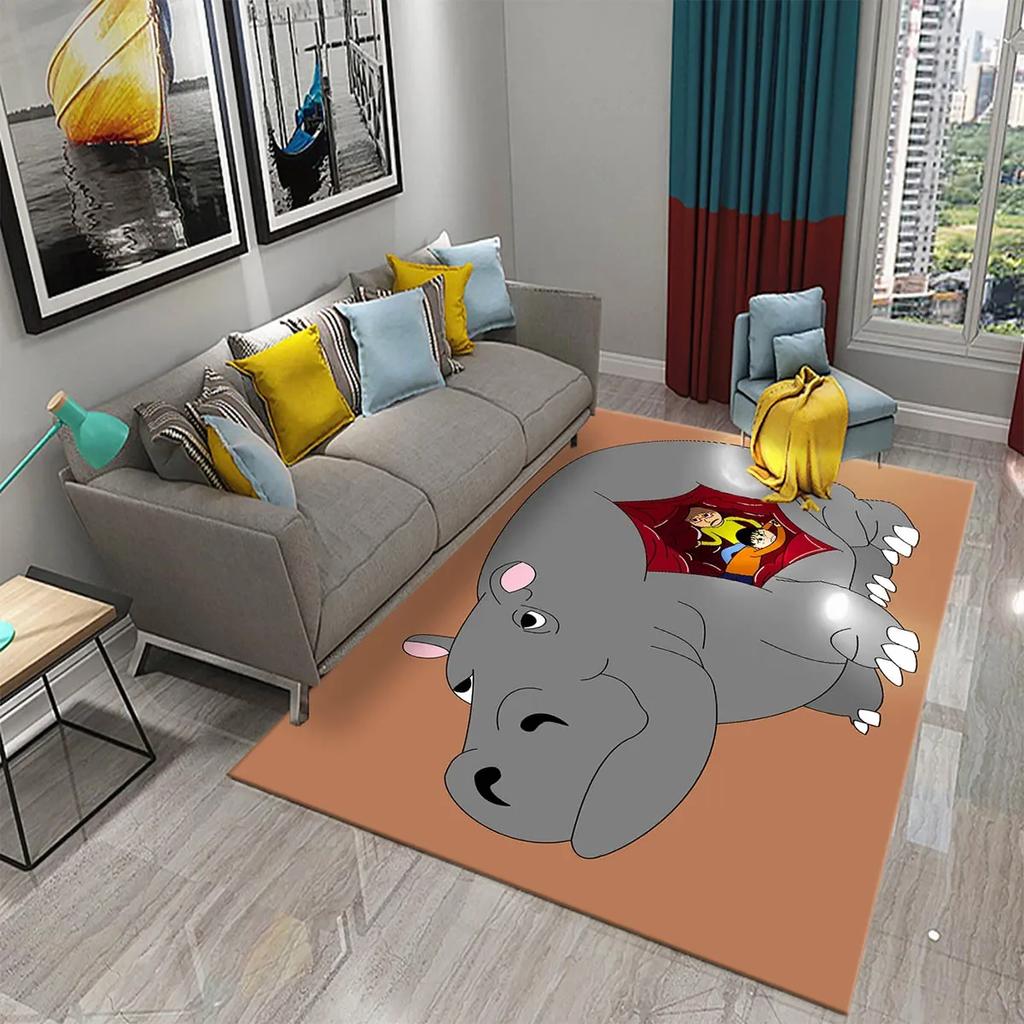 3D Nilpferd Teppich Liebliches Tier Fußmatte für die Haustür Willkommensmatten Rutschfest Küchen Badezimmer Schlafzimmer Teppich Boden Heimdekor Moderne Teppiche