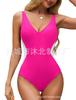 New straps, tight-fitting women's one-piece slim-fitting belly women's deep V-neck color matching back lace-up swimsuit