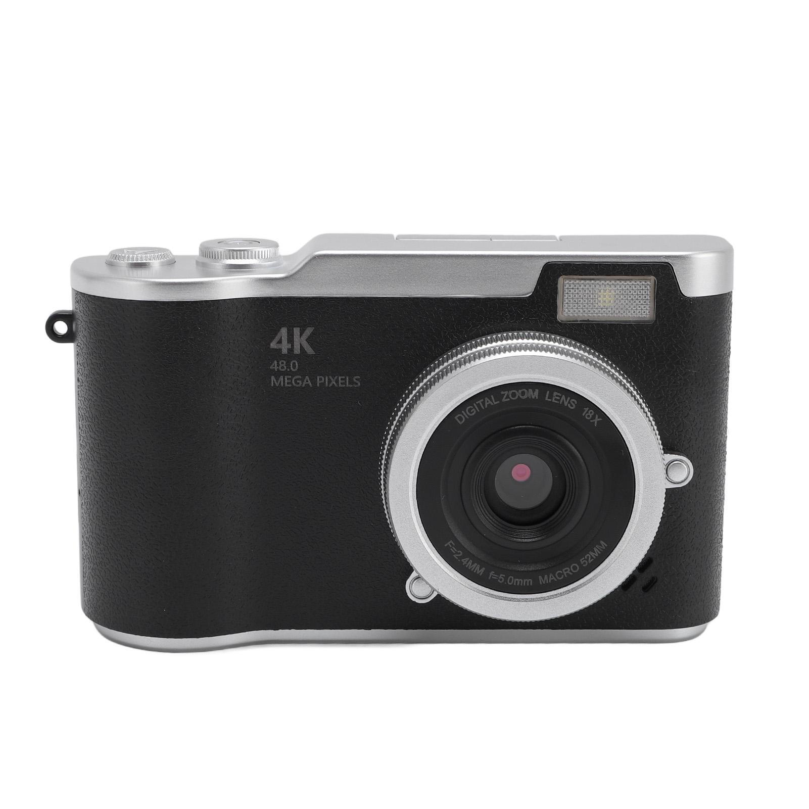 

CCD Камера 2.4 дюйма Цифрова 48 МП Портативна Реверсивна Селфі 4K Відео 18X Зум для Дому Вулиці Біла чорний