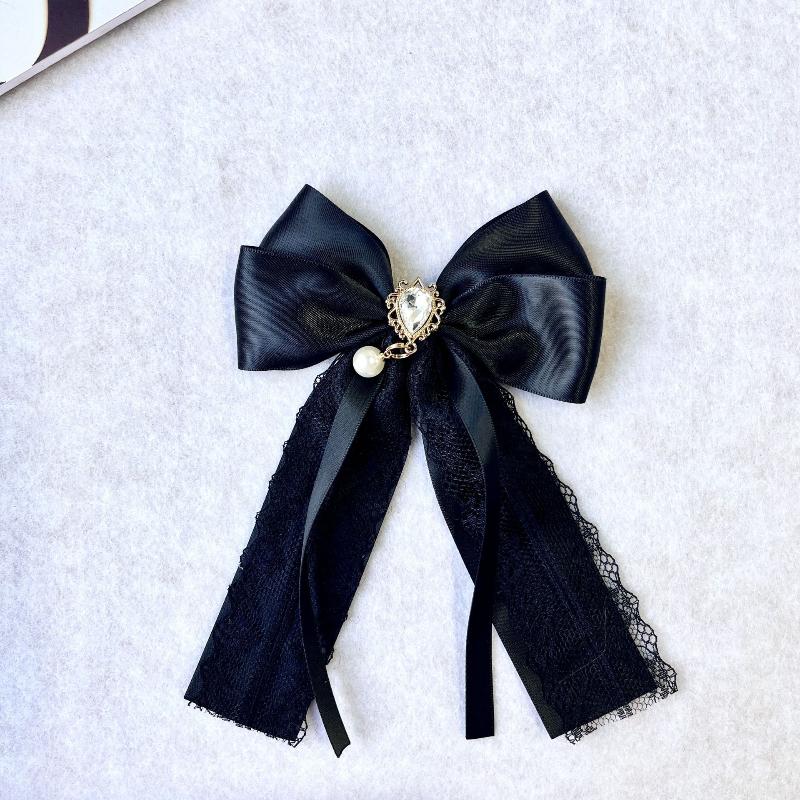 

Минималистичная жемчужная подвеска с кружевным бантом, черный белый ленточный бант, жемчужная брошь для женщин, универсальные ювелирные аксессуары для воротника рубашки, подарки чёрный