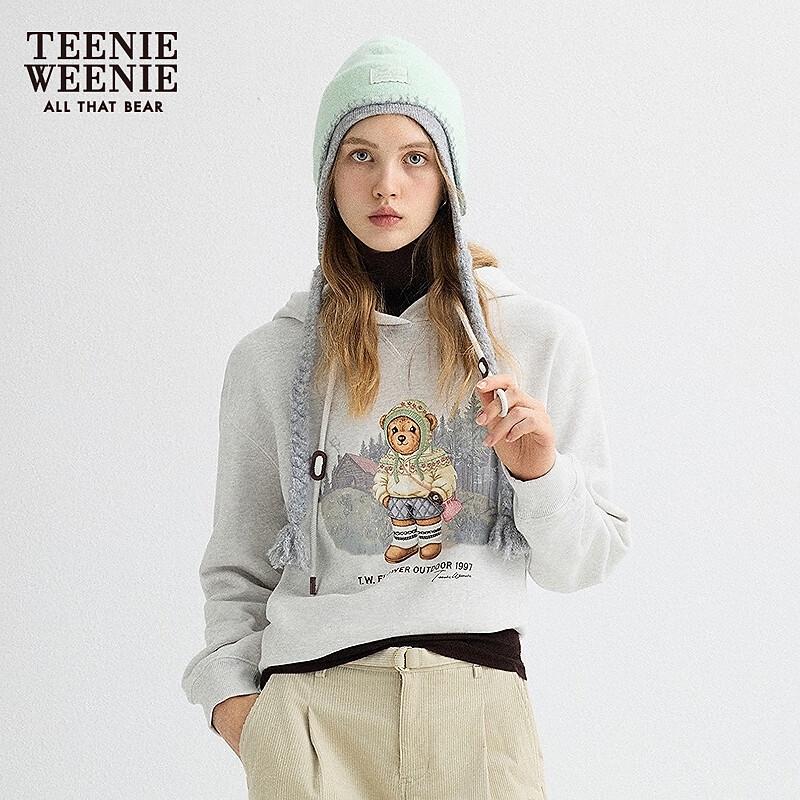 Teenie Weenie Women's 2025 Fall Hooded Bear Embroidered Sweatshirt