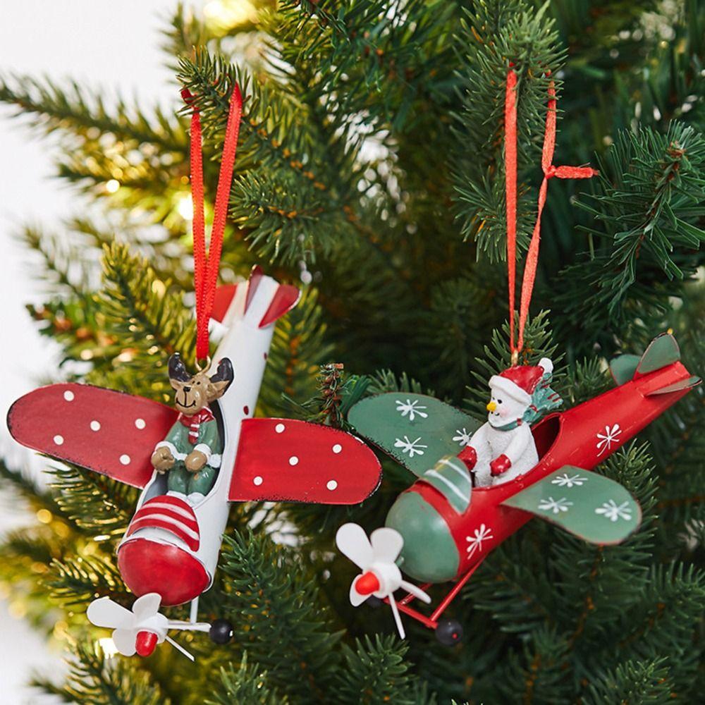 Iron Christmas Airplane Pendant Hot Air Balloon Santa Flying Plane Pilot Santa Ornaments Decorative Durable