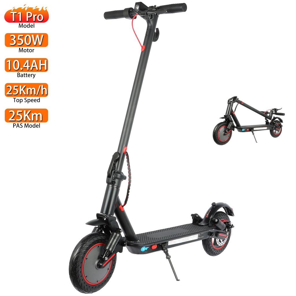 Electric Scooter Foldable AOVO 10" With APP 350W City Escooter Top Speed 25Km/h 10.4AH Max Range 25Km Load 120Kg Black T1 Pro